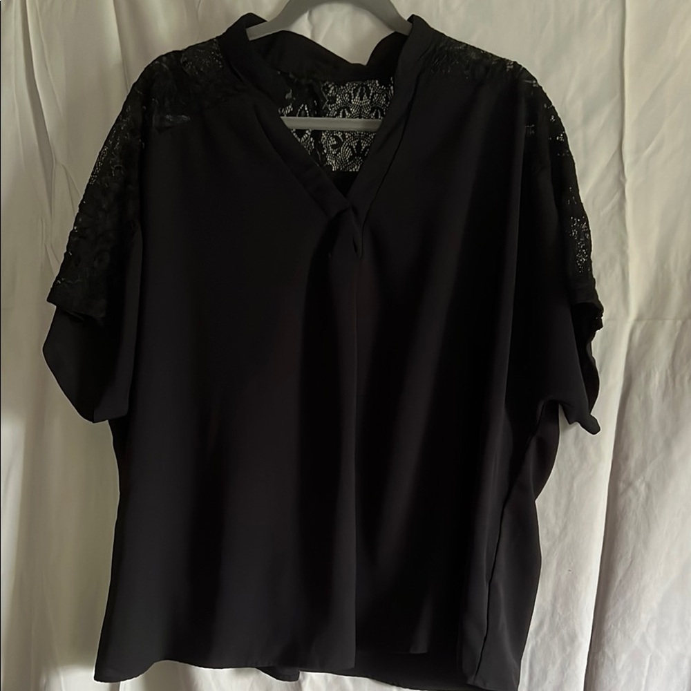 SHEIN Black Lace Sleeve Blouse
